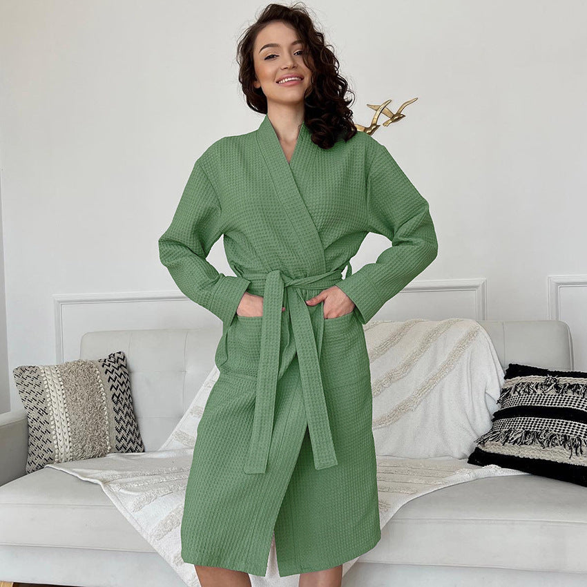 Comfortable Waffle Long Robe Hotel Bathrobe Home Wear
