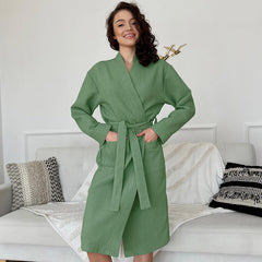 Comfortable Waffle Long Robe Hotel Bathrobe Home Wear