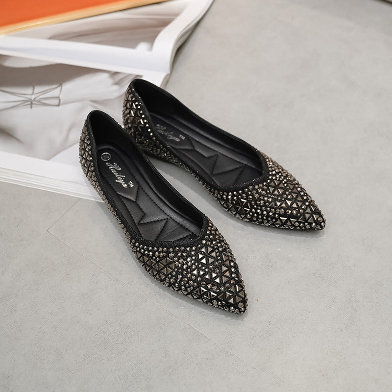 Women's Flat Pumps Pointed Toe Pearl Peas