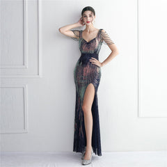 Craft Perlen Positionierung Floral Pailletten Partykleid Cocktail Slim Fit Abendkleid Elegant