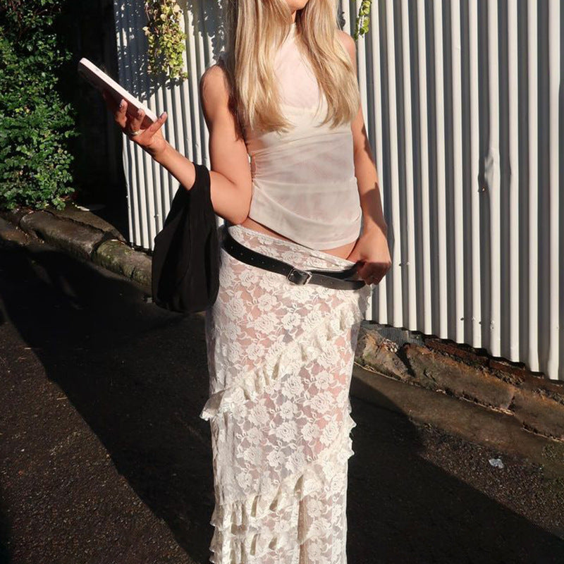 Design Spitzennähte Rock Durchsichtiges Kleid