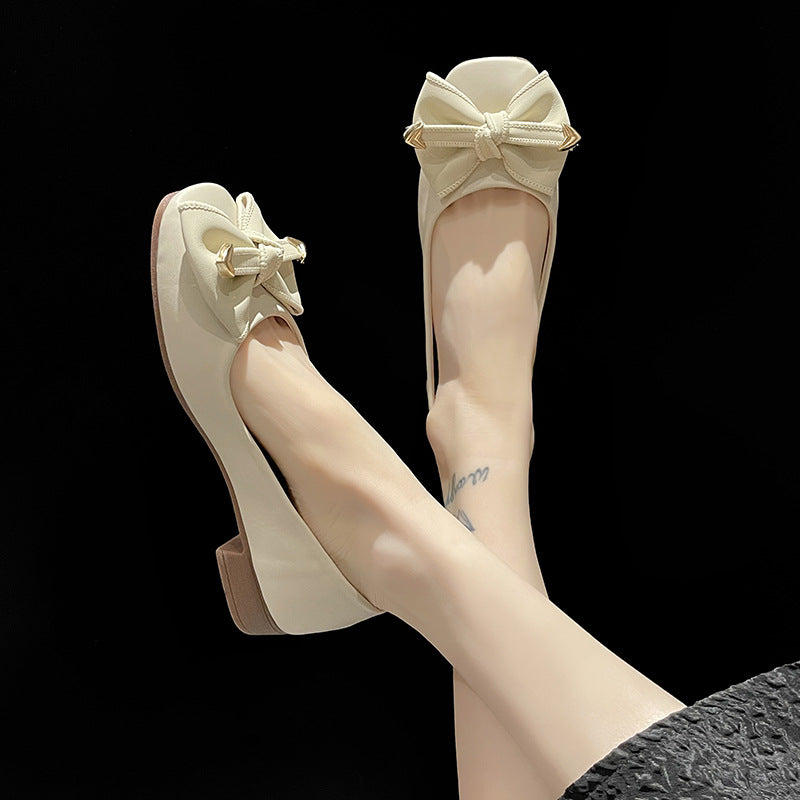 Women's Bottom Pumps Spring Bow Comfortable Peas Shallow Mouth