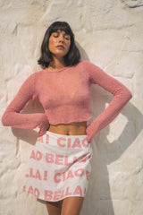 Beach Hollow Out Cutout Out Long Sleeve Top Seaside Round Neck High Waist Outer Wear See Through Shirt T Shirt