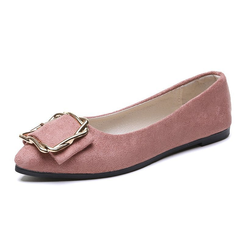 Women's Spring Pointed Low-cut Flat Metal Buckle