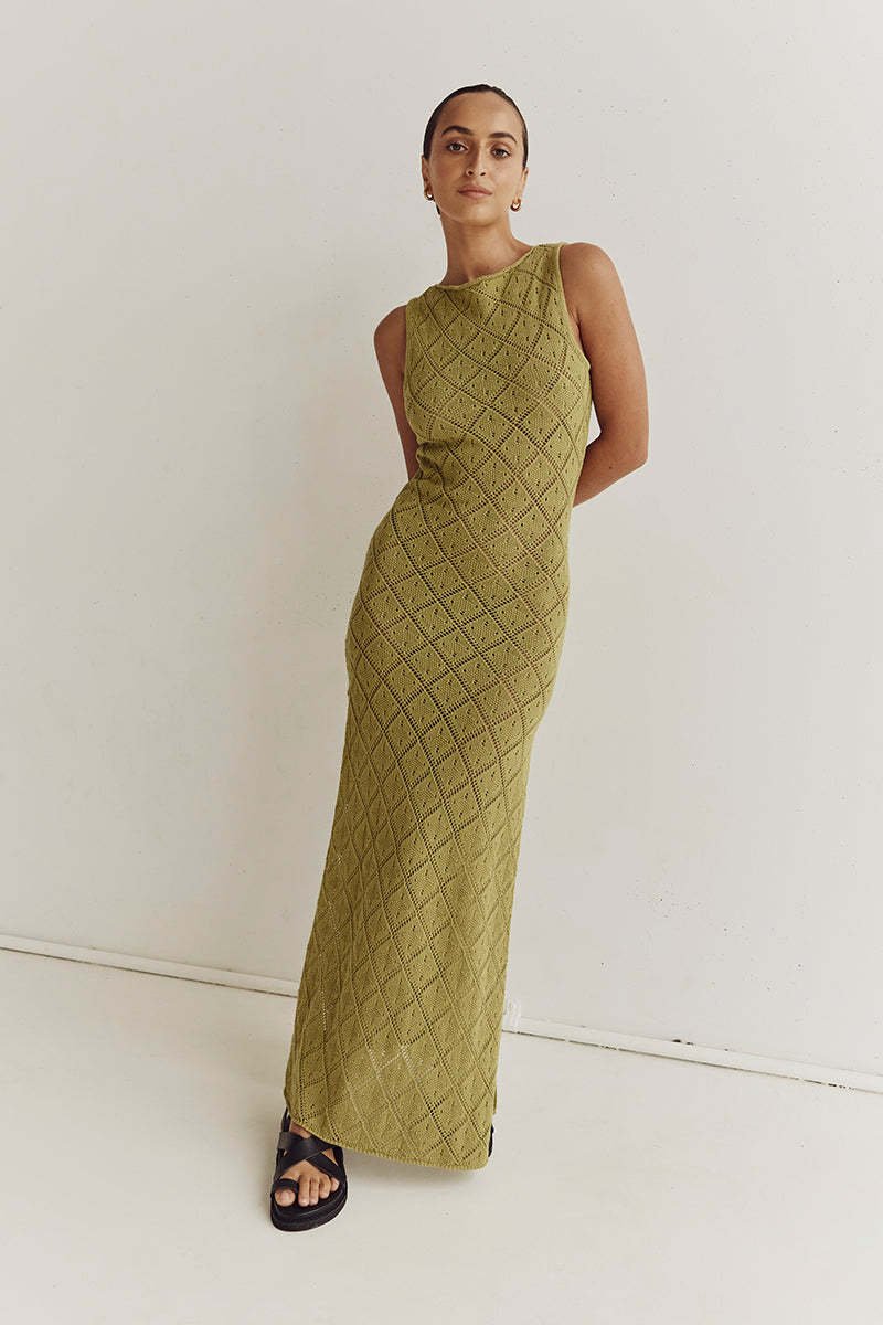 Robe de plage en maille ajourée et découpée, robe fendue en tricot