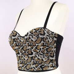 Personalized Slim-Looking Beaded Backless Corset Short Leopard Print Outerwear Camisole Tube Top