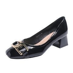 Women's Style Metal Buckle Chunky Square Toe High