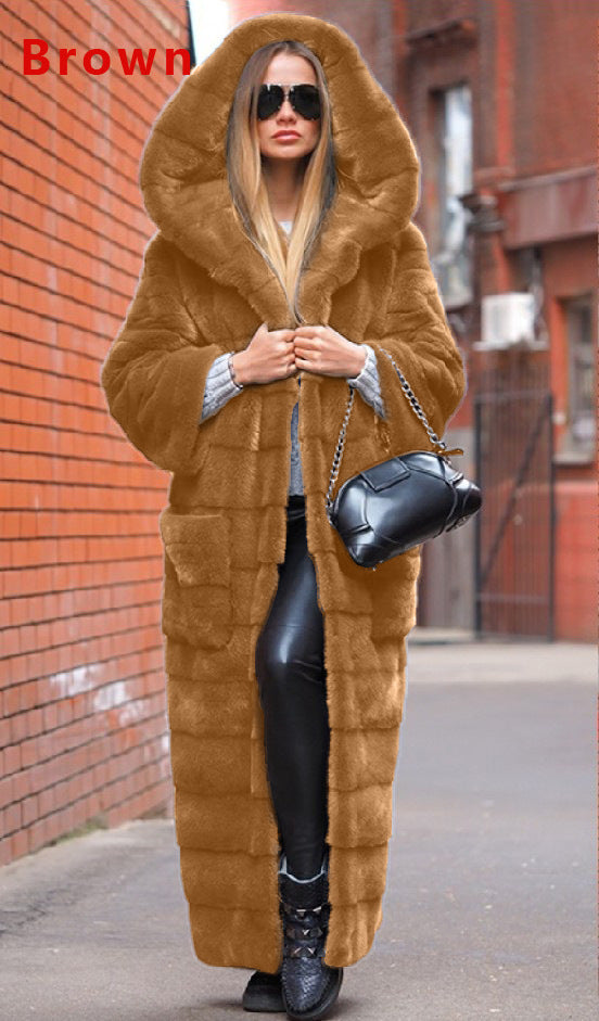 Manteau en fausse fourrure à capuche, manteau rembourré en coton, manteau épais et long en peluche, trench-coat grande taille