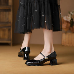 Women's French Shallow Mouth Patent Chunky Black