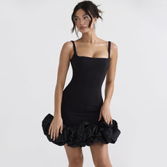 Black Slip Dress Party Backless Square Collar Dress French Dress