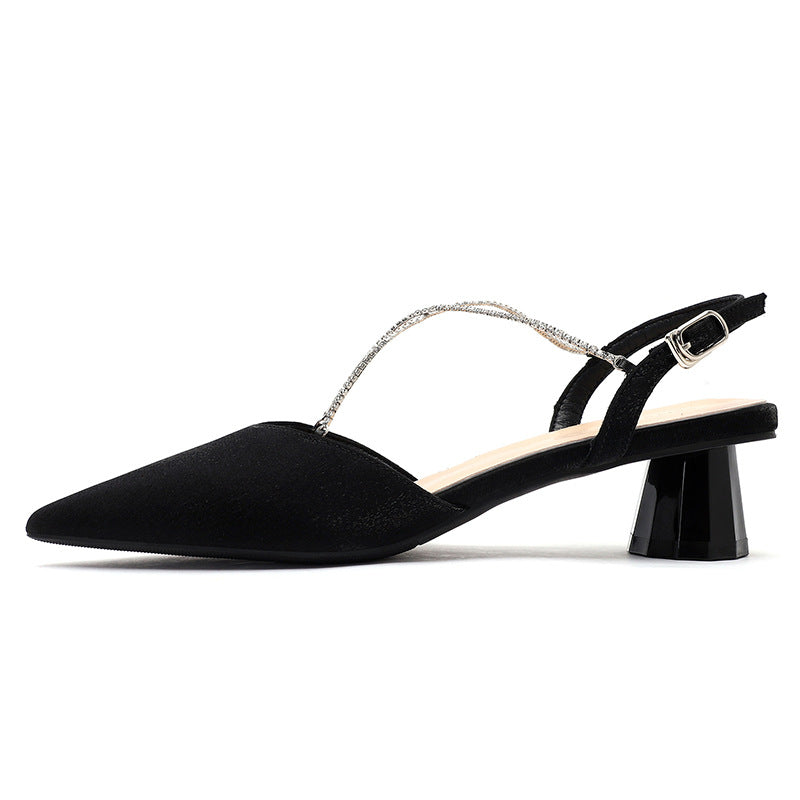 Women's Chain Chunky Low-cut Mid-mouth Round Toe