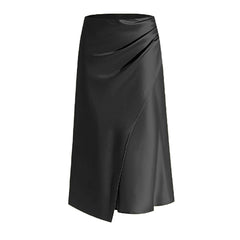 High Waist Satin Heap Pleated Split Dress Solid Skirt Zipper Fishtail Hip Skirt