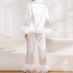 Thin Satin Ice Silk Pajamas Suit Solid Color Feather Can Be Outerwear Homewear