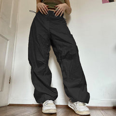 Girls Street Retro Casual Low Waist Drawstring Loose Woven Pants