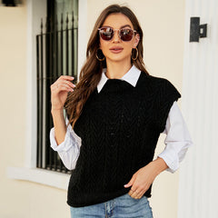 Knitted Top Wild Knitted Woolen Vest Outer Wear Bandage Dress Round Neck Sleeveless Sweater