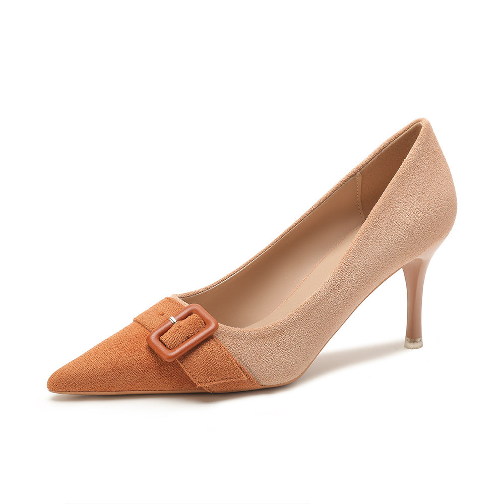 Block High Suede Korean Heels