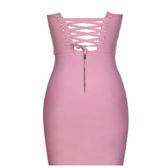 Pink Bra Corns Wear Strap Knitted Tight Backless Evening Party Bandage One Piece Dress Crisscross
