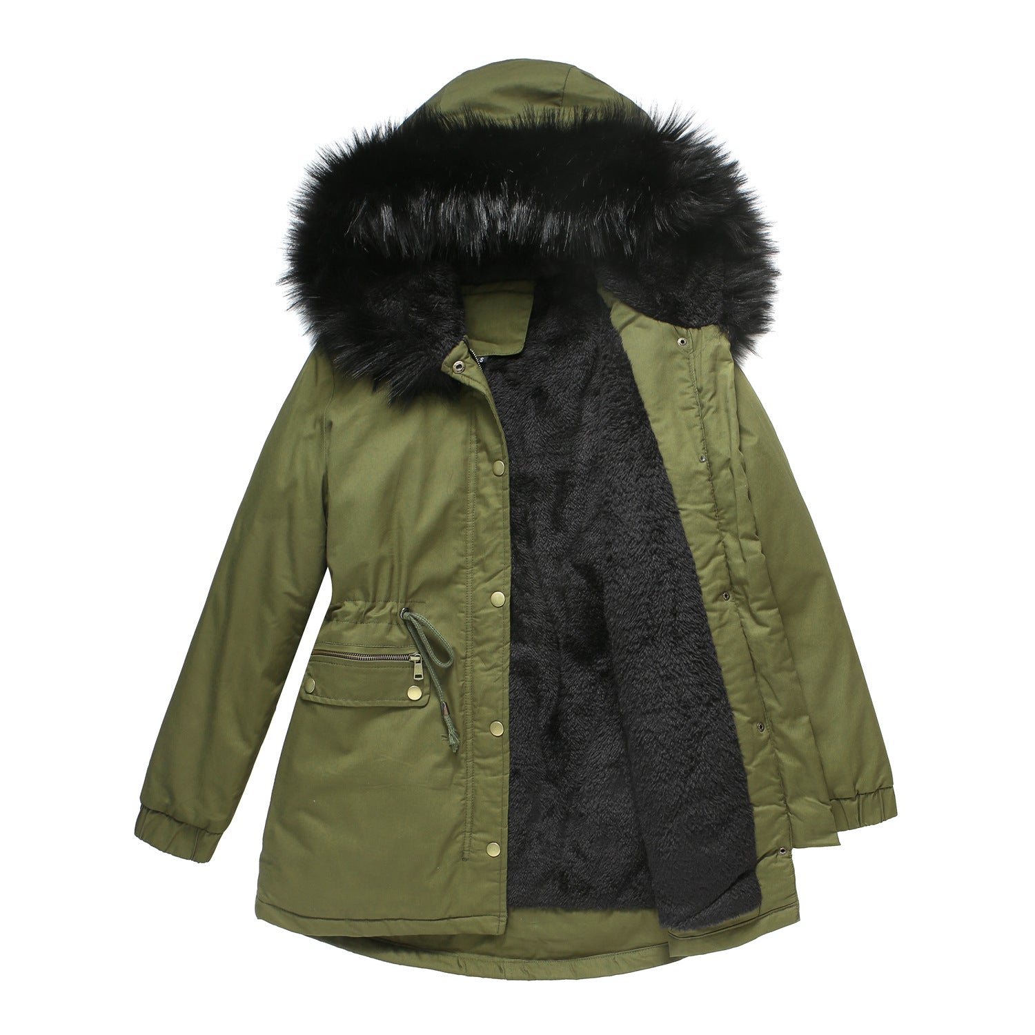 Parka Fleece Lined Coat with Fur Collar Hooded Warm Jacket Loose Cotton Coat Plus Size