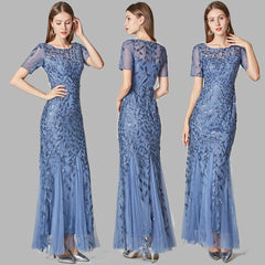 Bankett-Gastgeber-Abendkleid mit schmalem Netz-Ausschnitt und Fischschwanz-Kleid