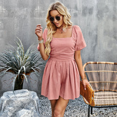 Solid Color Jumpsuit Office Square Collar Romper