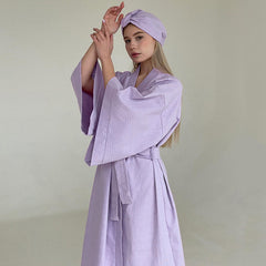 Light Luxury Waffle Loose Long Robe Hotel Bathrobe French Purple Homewear