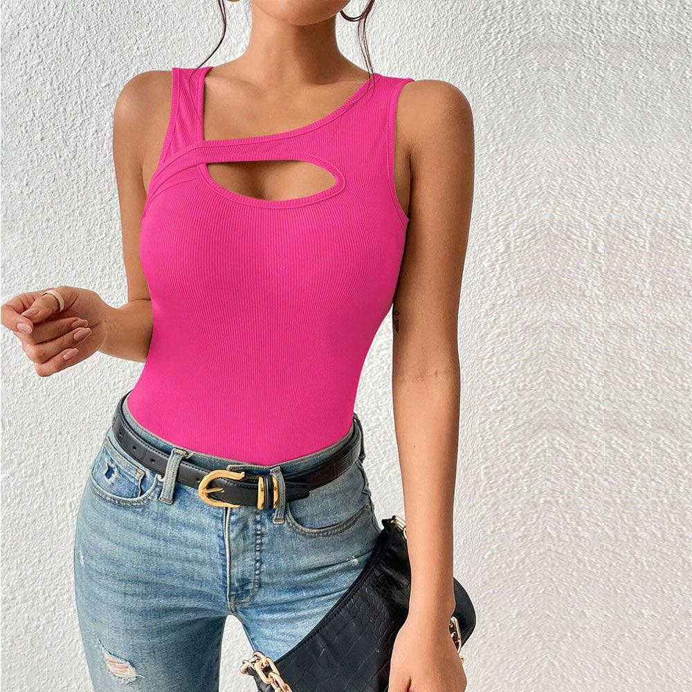 T-shirt slim en tricot de couleur unie avec découpes ajourées