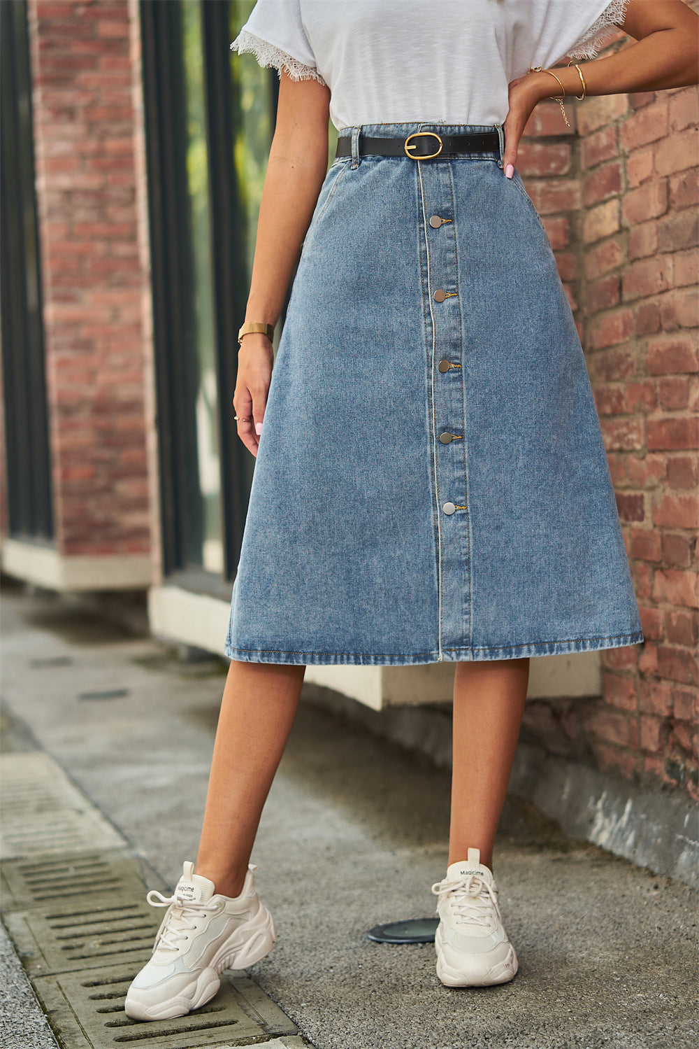 All Matching Slimming Washed Denim One Breasted Skirt No Belt