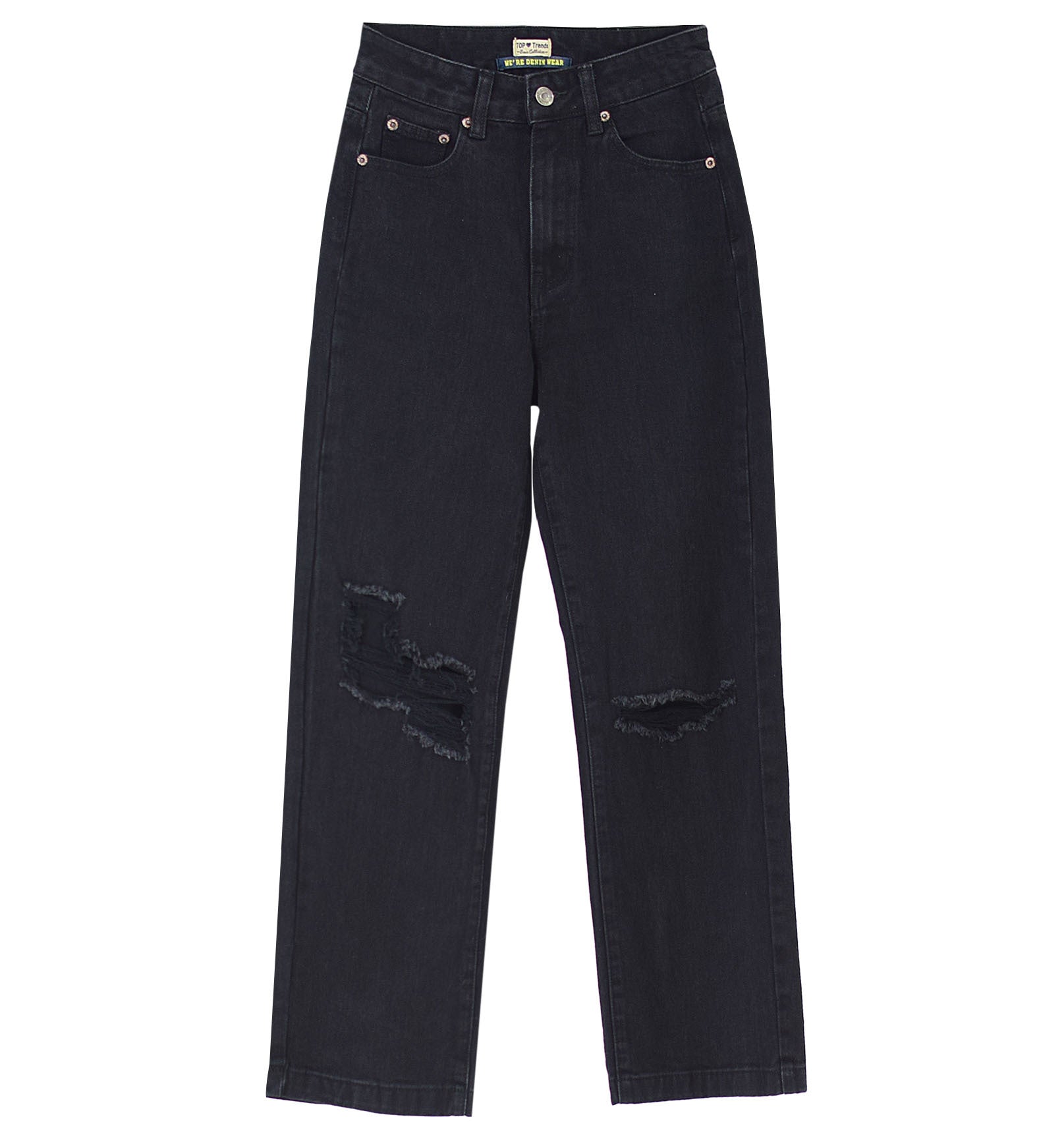 High Waist Straight Cool Black Loose Denim Trousers Draping Ripped Sneakers Mopping Floor Daddy Pants