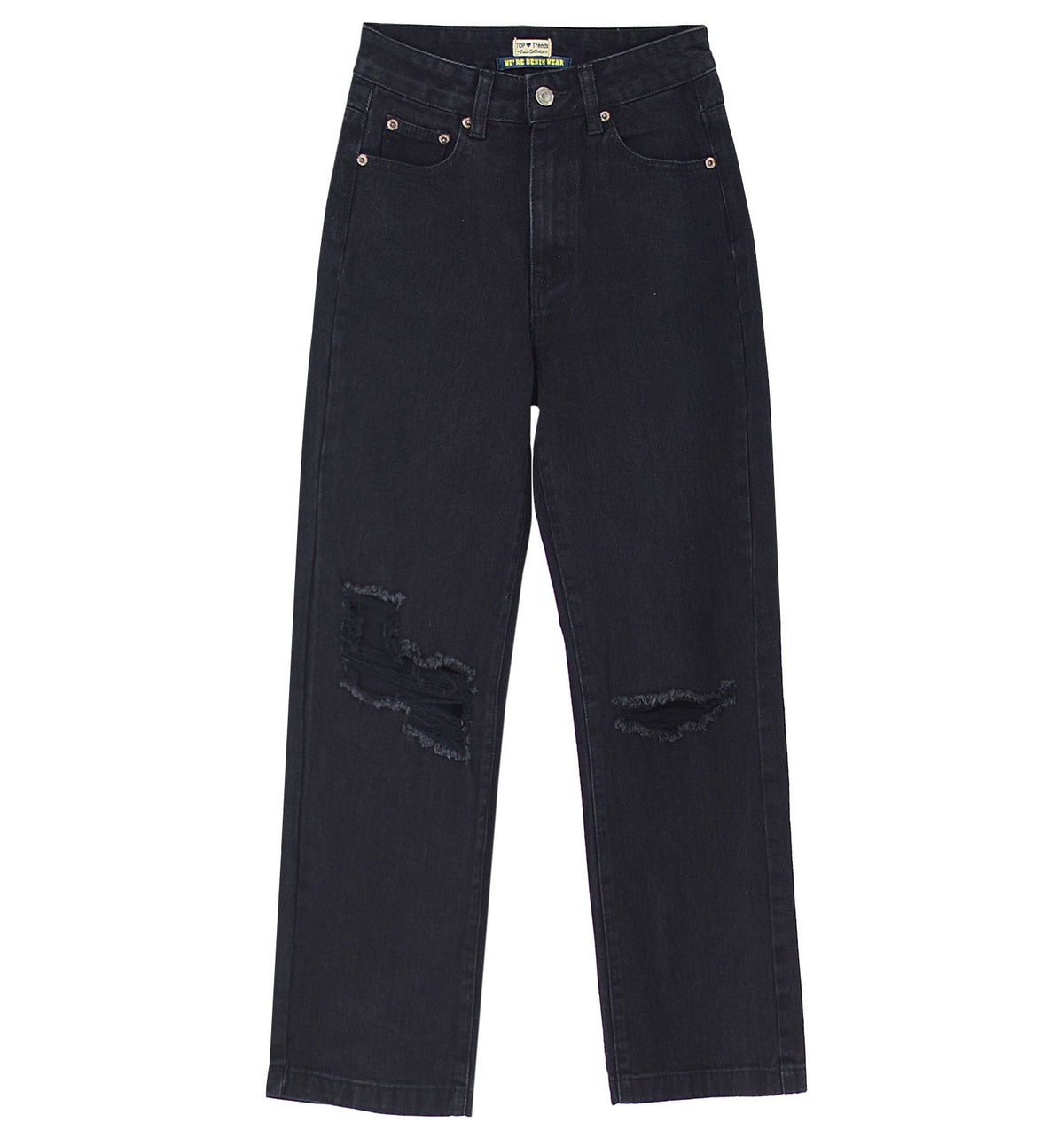 High Waist Straight Cool Black Loose Denim Trousers Draping Ripped Sneakers Mopping Floor Daddy Pants