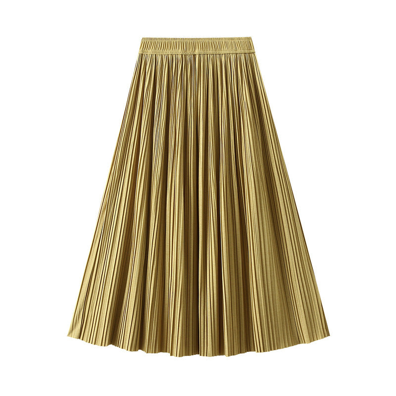 Draping Effect Pleated Skirt Skirt High Grade Mid Length A line Skirt
