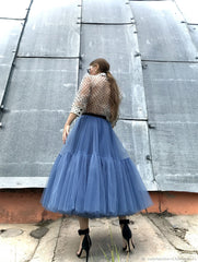 Langes bodenlanges Kleid Übergroßer Swing-Netzrock Patchwork-Maxikleid A-Linie Pettiskirt mit hoher Taille