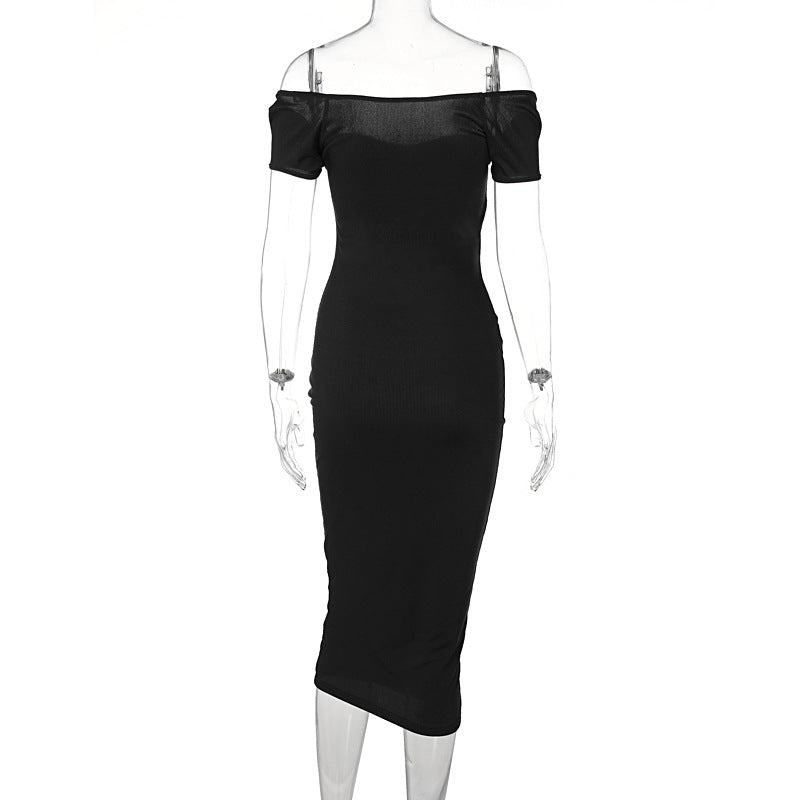 Robe longue côtelée à col nu