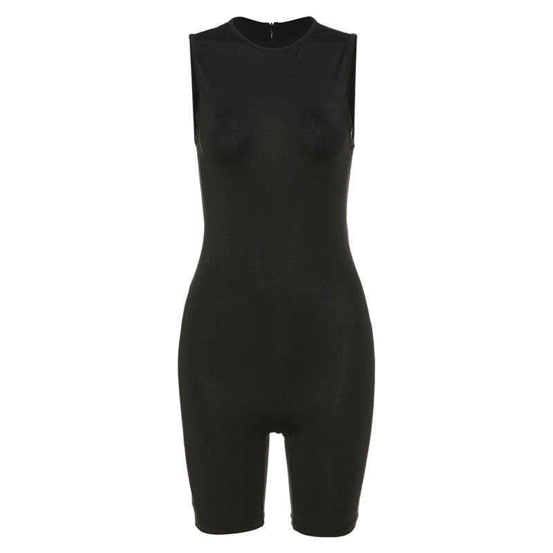 Hohe Taille Etuikleid Ärmellos Enganliegender Sport Fitness Strampler Romper
