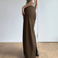 Solid Color One Piece Low Waist Slim Hip Hem Split Skirt