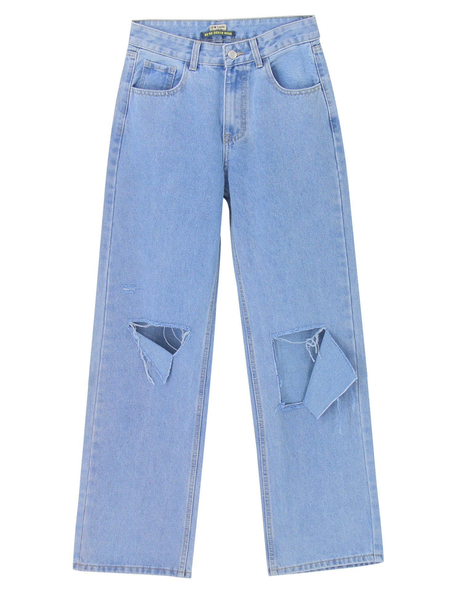 High Waist Loose Straight-Leg Denim Trousers Draping Ripped Sneakers Pants Pull-Down Trousers