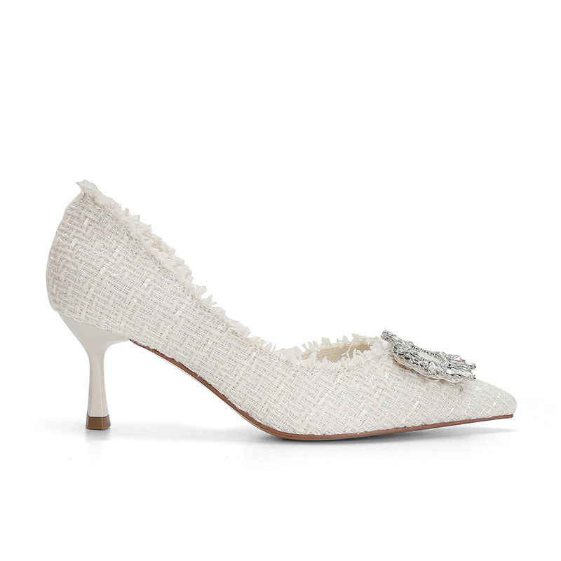 Women's South French Gold Temperament Pointed Toe Rhinestone Square