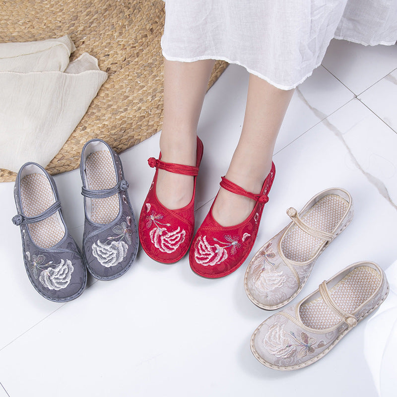 Women's Beijing Cloth Flat Handmade Embroidered Mother