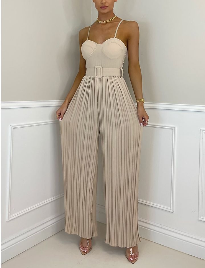 spring/Strap Pleated Belt Slim Fit Bodysuit
