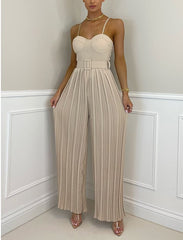 spring/Strap Pleated Belt Slim Fit Bodysuit