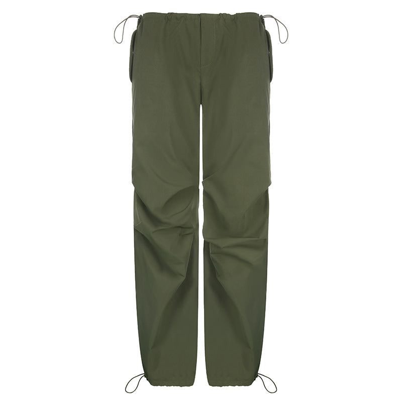 Street Retro Casual Drawstring Lace Waist of Trousers Loose Wide Leg Pants Handsome Dance Exercise Ankle Tied Trousers
