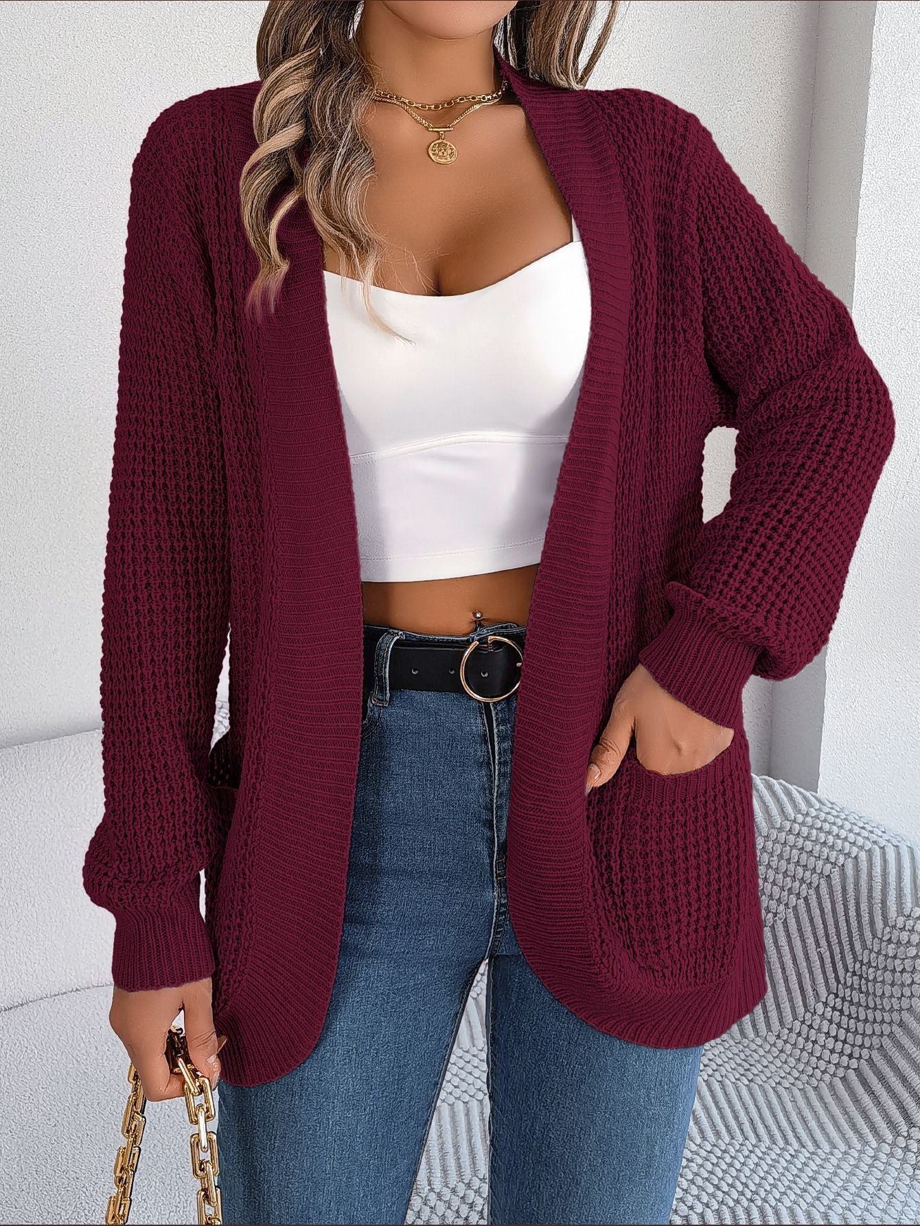 Casual Pocket Long Sleeve Knitted Sweater Cardigan Coat