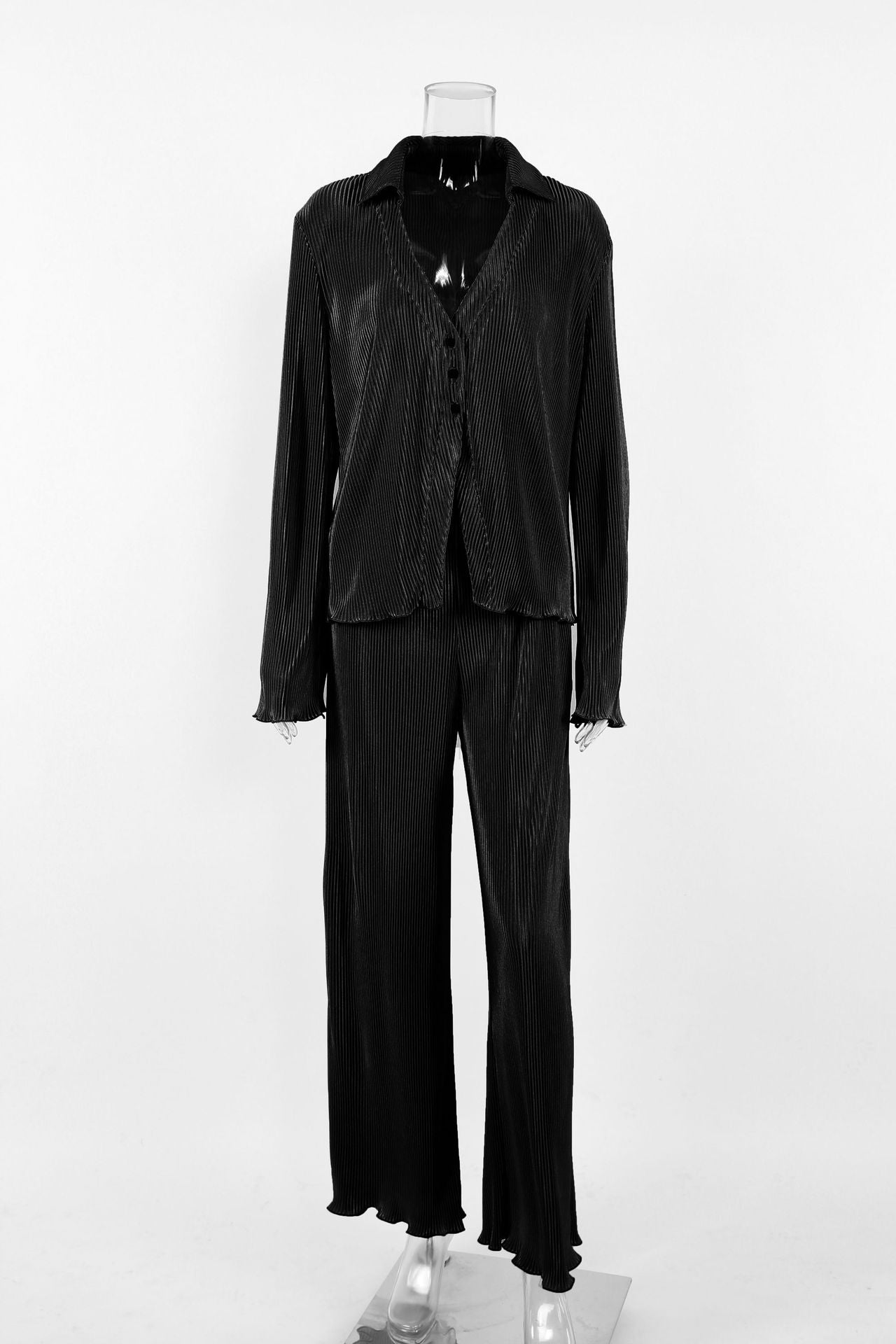 Vintage long sleeve ruffled shirt pantsuit Loose Flare Sleeve Blouse textured