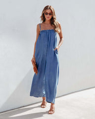 Loose High Waist Suspender Jumpsuit Slimming Wide Leg Pants Cropped Casual Suspender Trousers
