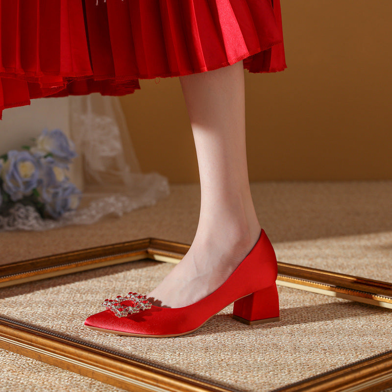 Women's Red High Rhinestone Wedding Chunky Banquet