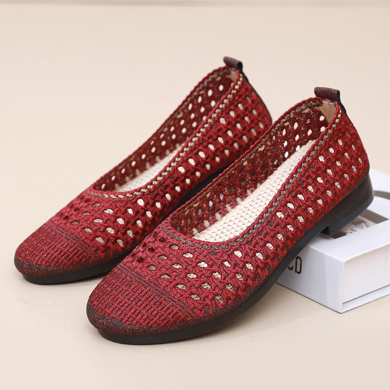 Women's Old Beijing Cloth Summer Slip-on Hollow Mother's Comfortable