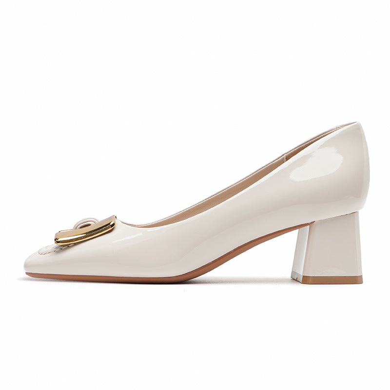 Women's Chunky Mary Jane Kitten Metal Buckle Heels