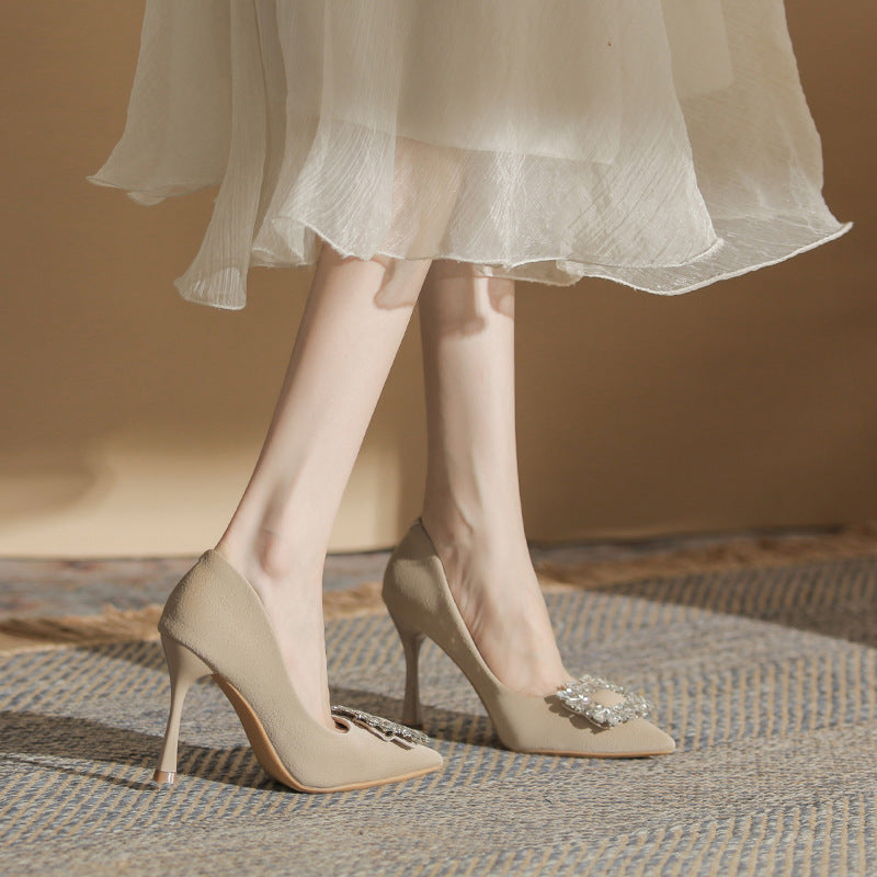 Women's Elegant Soft Pointed Toe Stiletto Rhinestone