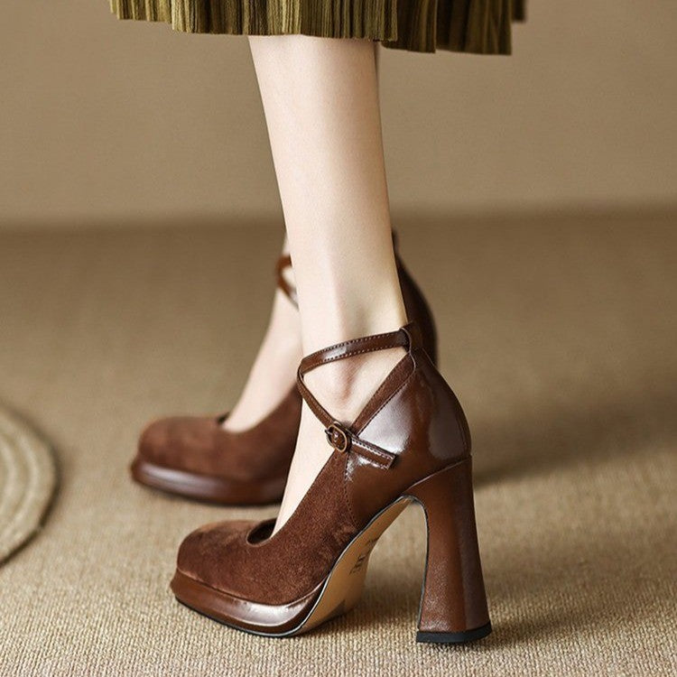 Chaussures de mariage Mary Jane à talons carrés et brides croisées pour femmes