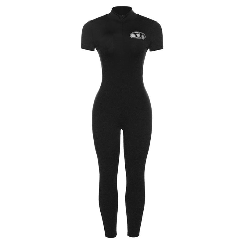 Embroidery High Waist Tight Sports Fitness Jumpsuit