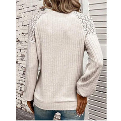 Comfort Casual Lace Stitching Solid Color Pullover Long Sleeve Top T Shirt